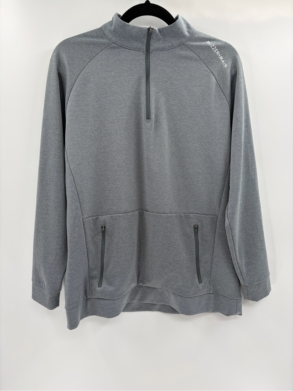 Mizzen + & Main Men's Golf Pullover Versa Quarter 1/4 ZIpTrim Fit Grey medium